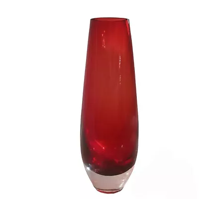 Sommerso Style Art Glass Bud Vase Sweden  Red Teardrop Midcentury Modern 8.5  • $17.50