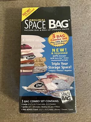 $15 • Buy Original Space Bag Vaccum-Seal & Roll-Up Storage Packs (3 Bag Combo W/ Bonus)