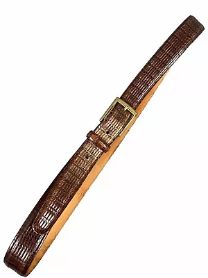 MARTIN DINGMAN Brown Scored Reptile Pattern Leather Belt 47  W/ Buckle USA Made • $24.99