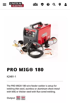 Brand New Lincoln K2481-1 Pro Mig 180 Welder Gas Or Flux Core 230V • $699.99