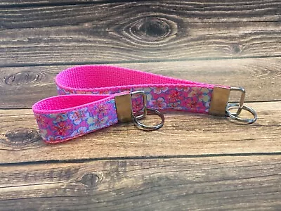 Key Fob Chain Holder Wrist Lanyard Strap Hands Free Lilly Floral Pink Hibiscus  • $4.49