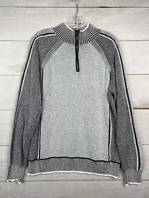 BKE Mens Athletic Fit Sweater Size L Black Gray 1/4 Zip Mock Neck Long Sleeve  • $15.29