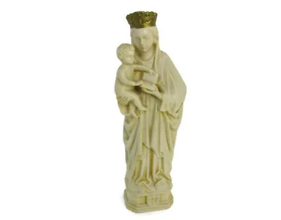 Virgin Mary Madonna And Infant Child Jesus Resin Bible Golden Crown Statue  • $245