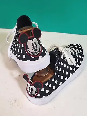 VTG Disney Mickey Mouse Black &  White Polka Dot Cotton Sneakers Size 12 Womens  • $18.25