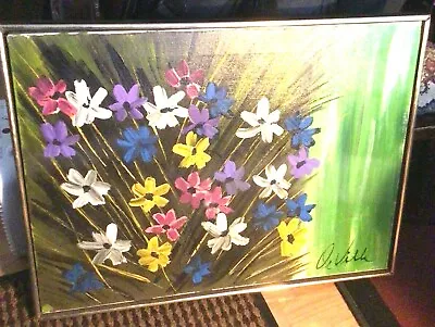 $47.62 • Buy Lovely Framed & Signed Full Bloomed Garden Flowers Oil Painting