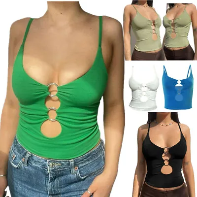 £13.19 • Buy Women Crop Top Low-cut O Ring Keyhole Cami Vest Sleeveless Tops Sexy Clubwear