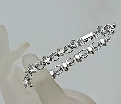 Vintage Bracelet Sterling 925 Silver Crystal Link Art Deco Retro Signed Van Dell • $34.99