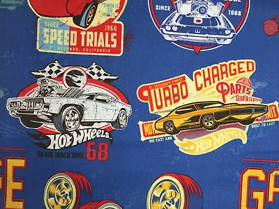 Hot Wheels Classic By Riley Blake Race Cars On Blue Boys Kids Toy Fabric Half Yd • $5.54