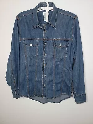 Vintage Calvin Klein Denim Shirt Mens Large Buttons Long Sleeve Western 90s L210 • $30