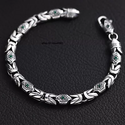 Real 925 Sterling Silver Men's Bracelet Set Crystal Byzantine Link Chain 7.87  L • $70.38