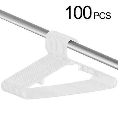 White Plastic Hangers Pack Of 100 Durable Slim T-Shirt Hanger Home Organizer • $32.58