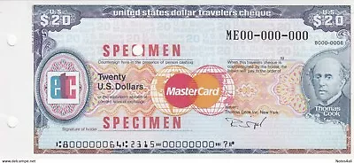 Specimen Us United States T. Cook Master Check Travelers Cheque 20 Dollars Unc • $9.99