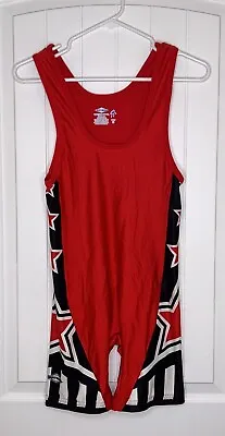 MATMAN Wrestling Co Red Black White Stars Singlet Adult Size S Made Is USA • $36