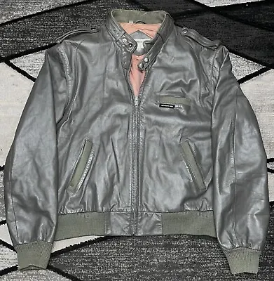 Vintage Members Only Faux Leather Iconic Racer Bomber Jacket Men's Size 46 Gray • $45