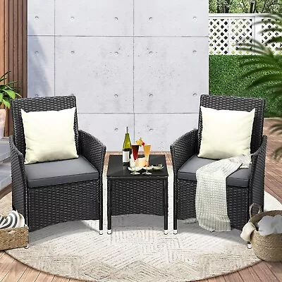 Livsip Outdoor Furniture 3 Piece Wicker Bistro Set Patio Chairs Table Garden • $197.91