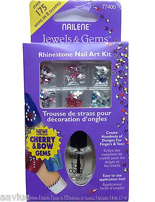 Nailene Rhinestone Manicure Nail Art Kit Over 175 Jewels & Gems Glitter Shapes • $6.88