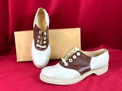7  B NOS New 40s 50s Brown White Saddle Shoes Oxford Sock Hop Swing Lindy • $69.99