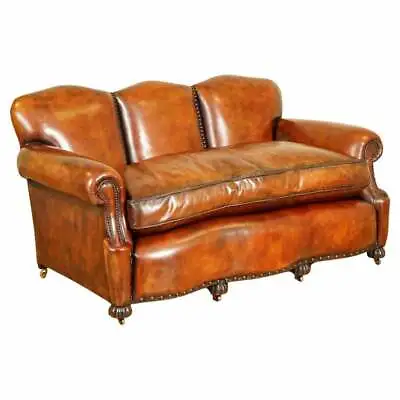 £6500 • Buy Fully Restored Hand Dyed Whisky Brown Edwardian Sofa With Feather Filled Cushion
