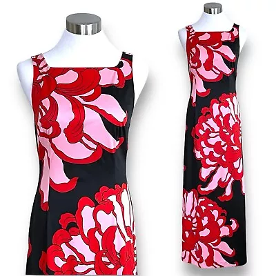 Vivienne Tam Vintage 90s Womens Dress Sz 1 Small Black Pink Red Bold Floral Maxi • $148