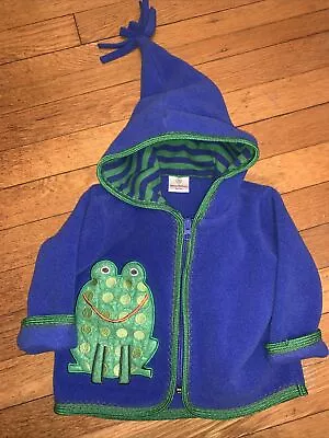 Hanna Andersson Boys Fleece Jacket Size 70 Cm 6-12 Months Blue With Frog  • $19.99