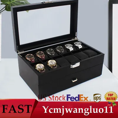 24 Slots Men Watch Storage Box Large Jewelry Display Case Organizer Holder Black • $46.55