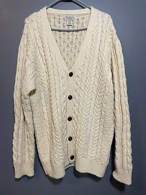 NWOT LL Bean Wool Fisherman Irish Cardigan Sweater Mens XL Cable Heavy Chunky • $75