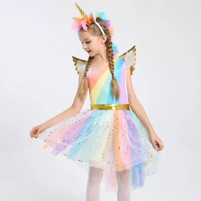 $29.66 • Buy Unicorn Rainbow Girls Dress Sleeveless TUTU Fancy Birthday Dresses Sz: 2-8 Years