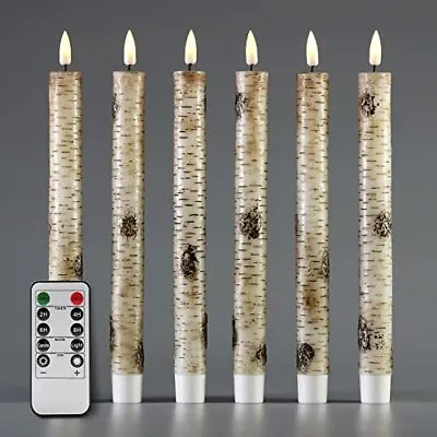 $21.14 • Buy Flameless LED Taper Candles With Remote Flickering Real Wax Birch Bark