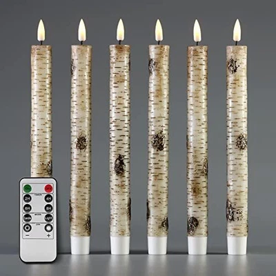 $21.14 • Buy Flameless LED Taper Candles With Remote Flickering Real Wax Birch Bark