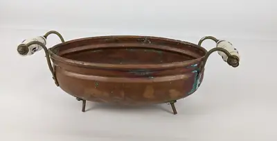 Vintage Antique Oval Copper Bucket Pot Planter Centerpiece Bowl Delft Handles • $30.39