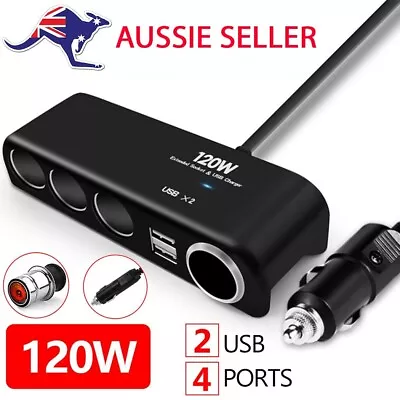 12v 24v Multi 4 Way Socket Splitter Car Cigarette Lighter Usb Charger Adapter Au • $12.99