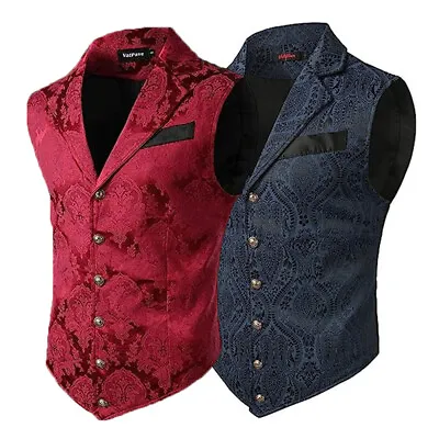 Mens Victorian Suit Vest Single Breasted Jacquard Steampunk Gothic Waistcoat Top • $25.08