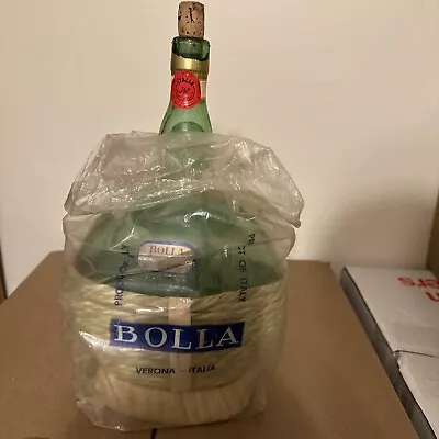 Vintage 1975 1/2 Gal Italy Bolla Soave Wicker Wrap Green Glass Bottle In Bag • $5