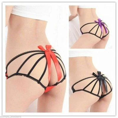£5.99 • Buy Women's Sexy Burlesque Silky Satin Knickers With Open Strappy Back & Bow Briefs