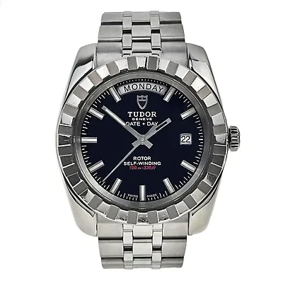 Tudor Classic Date & Day Stainless Steel Black 41mm Automatic Men’s Watch 23010 • $2000