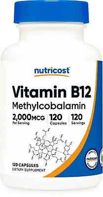 Nutricost Vitamin B12 (Methylcobalamin) 2000mcg 120 Capsules - Vegetarian Caps • $11.95