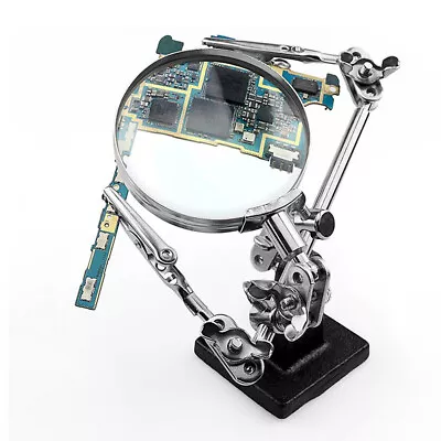 New Magnifying Glass LED Light Magnifier Desk Lamp Helping Hand Soldering Stand • $17.64