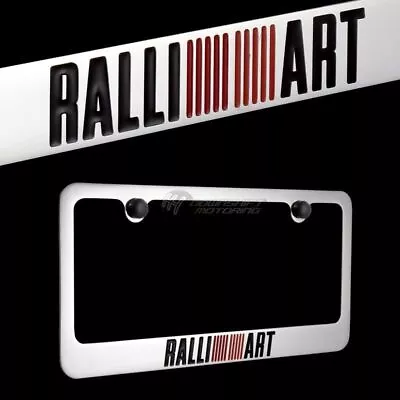 Mitsubishi RALLIART Chrome Plated Brass License Plate Frame With Black Caps • $29.95