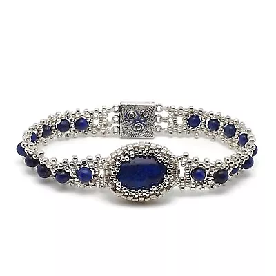 Lapis Lazuli Watch Bracelet Beaded Interlaced Natural Gemstone Boho Handmade • £12.98