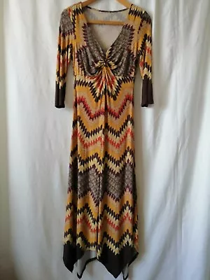 Vtg Retro Maxi Dress Chevron Zig Zags Size 12 Retro Festival Core • $18.61