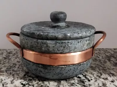 Brazilian Soapstone  Stew Pot W/Lid Copper Band Handles  • $79.99