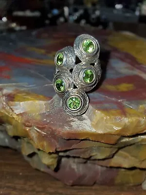 Size 6 Sterling Silver Hagit Gorali 5 Peridot Stones Lady Ring Signed Israel • $69