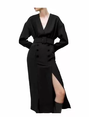 Zara  Women Black Belted Long Sleeve MIDI Dress SIZE XXL • $19