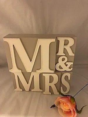 Mr & Mrs Decorative Wooden Block Plaque Sign Wedding Day Gift Table Setting • £8.99