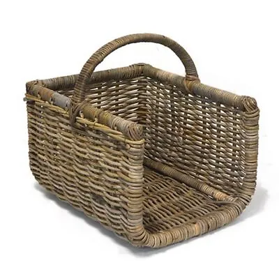 Fireside Open Sided Shopper Large Log Basket Wicker Rattan Wood Storage - Grey • £48.99