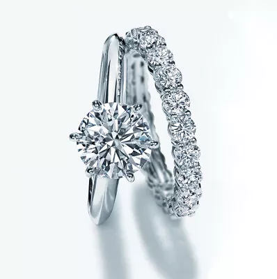 $34.99 • Buy Women 925 Sterling Silver 2CT Diamond Created Wedding Engagement Ring Set R11121