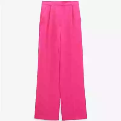 Zara Pink Wide Leg Pleated Trousers Pants Small NWT • $47