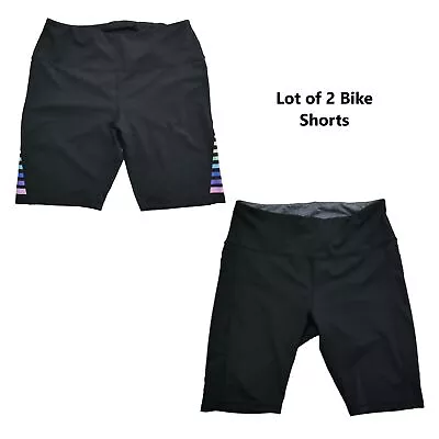 Lot Of 2 Bike Shorts Black Rainbow Cycling Fitness Gym Workout Women's Size 1X • $27.20