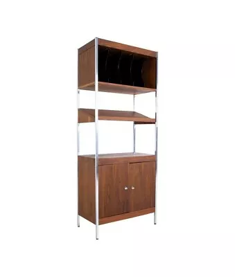 Mid Century Walnut And Chrome Freestanding Wall Unit Shelving • $1695