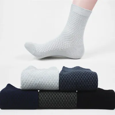 5Pack Men Bamboo Fiber Socks Crew Business Dress Breathe Socks Causal 7-11 10-13 • $11.39